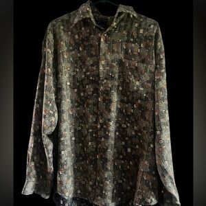 Manchester Silk Long Sleeve Dress Shirt Mens XL Abstract Button Down